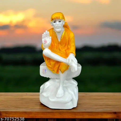 Yellow marble God Idol: SaiBaba Mate Finish Marble Ashirwad Murti for home/office decor (6.5" x 2.5" x 2")