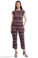 New stylish multi floral print crepe jumpsuit for women and girls, vibrant pattern on trendy summer outfit