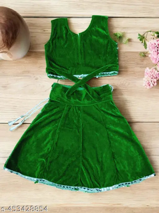 Velvet embellished lehenga choli for kids, comfortable party wear from India