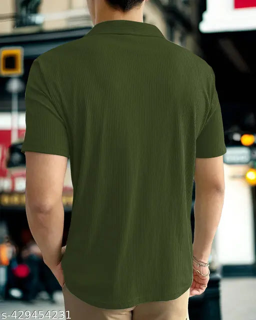 Striped Lycra short-sleeve premium t-shirt for men, India-made, M: 38in chest, 27in length, L: 40in chest, 28in length, XL: 42in chest, 29in length