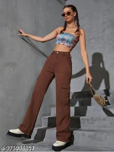 Denim WideLeg 6 Pocket Cargo Brown, high-waisted with flap pockets, size 24 (waist 25 in, length 40 in)