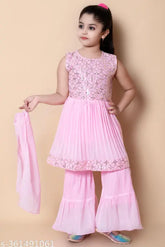 Embellished Georgette Sharara Set for Girls, traditional ethnic wear with dupatta, 1-11 years