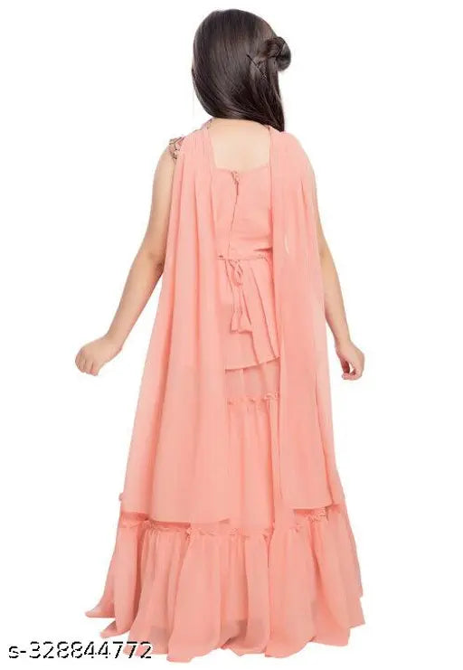 Stylish partywear embroidered georgette lehenga choli with duppata, vibrant Indian fashion for girls aged 3-13