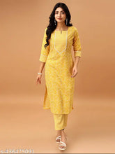 White cotton blend kurta set with printed blue floral pattern, three-quarter sleeves, includes one kurta and one pant for women. Indian ethnic wear