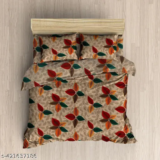 Multicolor botanical-patterned superfine cotton elastic fitted king-size bedsheet, 240TC, includes 2 pillow covers, elevate bedroom decor
