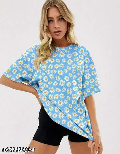 Large lycra ShreeRadhe Women's printed net oversize t-shirt, short sleeves, suitable for hot weather