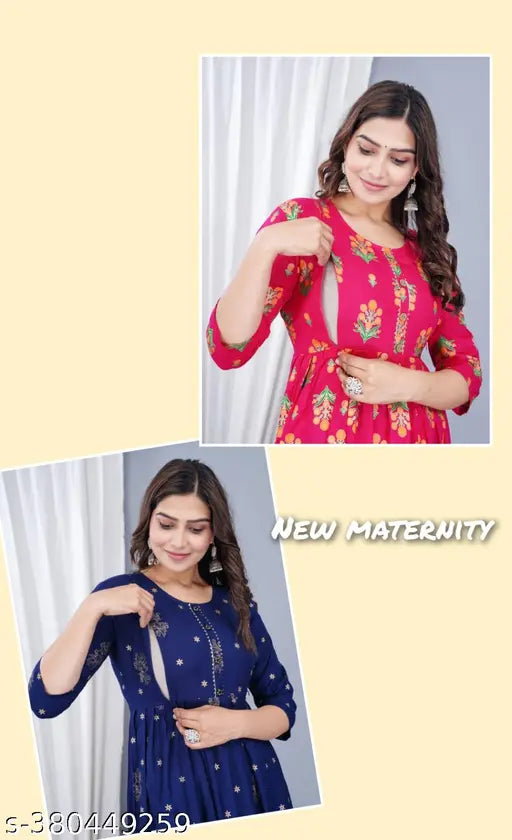 Rayon printed combo three-quarter sleeve Chitrarekha refined kurtis, Indian ethnic wear for women on mannequin