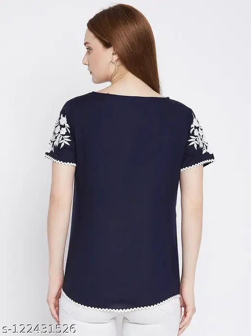 Rayon embroidered top with short sleeves, beautiful embroidery on Fashionista Women's clothing, multiple colors available