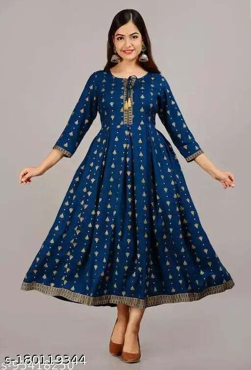 Rayon Anarkali Women's Kurti, printed combo, three-quarter sleeves, daily wear, festive wear, party wear, from AJAY STITCHING CENTRE REYON, India