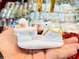 White marble Shivling and Nandi Statue, traditional handicraft for home temple or altar, sacred decor for showpiece, office, car dashboard