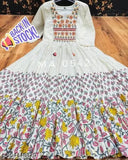 Multicolor Rayon Anarakali Floral Printed Kurti for Parties, three-quarter sleeves, white embroidery detail, Indian ethnic wear