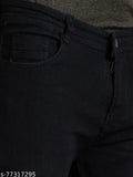 Solid black denim jeans for men by Lzard, stretchable and durable with comfortable pockets, perfect for casual, party, or office wear. Sizes available: 28, 30, 32, 34, 36, 38, 40, 42 (inches). Indian origin