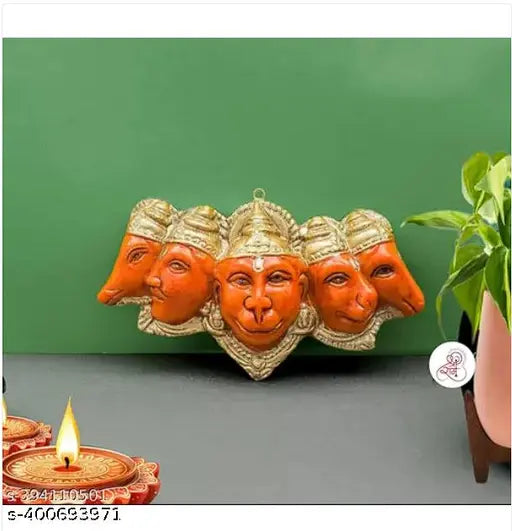 High-quality resin Panchmukhi Hanuman statue, 18cm x 11cm x 5.5cm, ideal for door entrances or walls, featuring five faces symbolizing protection, courage, wealth, knowledge, and positive energy, made in India