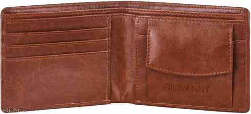 Tan PU casual men's wallet, solid design with 5 compartments. High-quality leather feel, durable stitching, and extra photo/card sleeves. Compact size for pocket convenience, lightweight travel accessory. Perfect gift idea for men