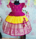 Agile Classy Kids Girls Zari Stitch Jacquard Lehanga Cholis, semi-stitched with short sleeves, perfect for traditional South Indian occasions like Ugadi, Mysuru Dasara, or Pongal