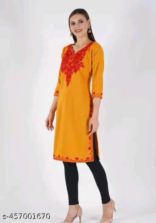 High quality woolen three-quarter sleeve kurti for women, solid color, Indian made