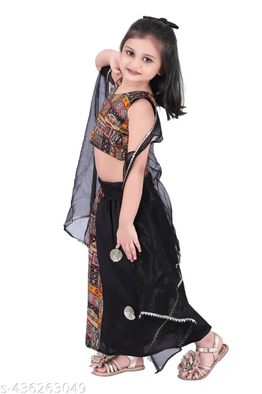 Girls new sharara set for festivals and weddings wear - cotton silk lehenga, dupion silk dupatta, net sleeveless self-design on display