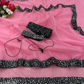 White Super Net saree with velvet blouse, embellished with sequin work