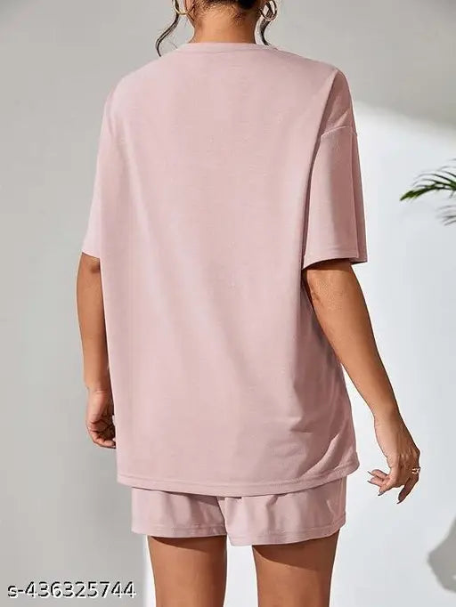 Cotton blend night suit for girls & women, printed net design, loose fit pajama set from KSHS India