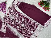 Georgette top and palazzo with embroidered dupatta, heavy chine stitch work in soft silk and georgette, Indian designer fashion