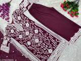 Georgette top and palazzo suit with embroidered dupatta, Indian heavy chine stitch work on soft silk and micro cotton