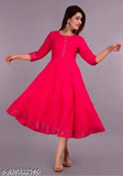 Rayon pink solid kurti, three-quarter sleeves, women's traditional Indian fashion from India