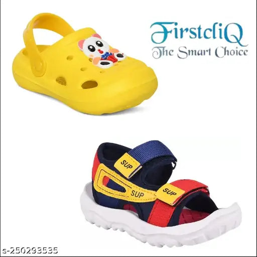Yellow EVA sandals for kids, Firstcliq Super Panda Crocs pairs - lightweight, breathable, and comfortable