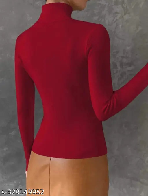High neck Lycra dress, solid-colored women's trendy long sleeves by Mahraur Fashion, India