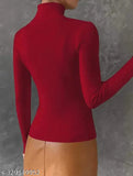 High neck Lycra dress, solid-colored women's trendy long sleeves by Mahraur Fashion, India
