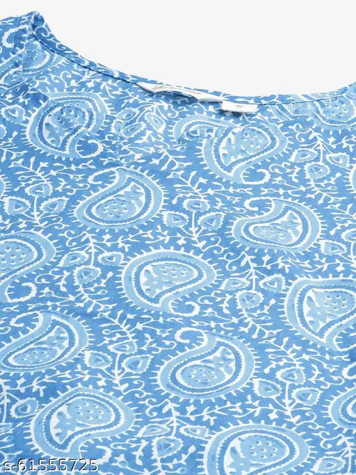 Divena blue printed cotton nightsuits, vibrant and cool sleepwear with round neck and side slit, perfect for summer and winter nights, made in India