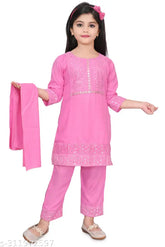 Embellished cotton kurta pyjama set for girls (India), perfect for everyday play or festive occasions