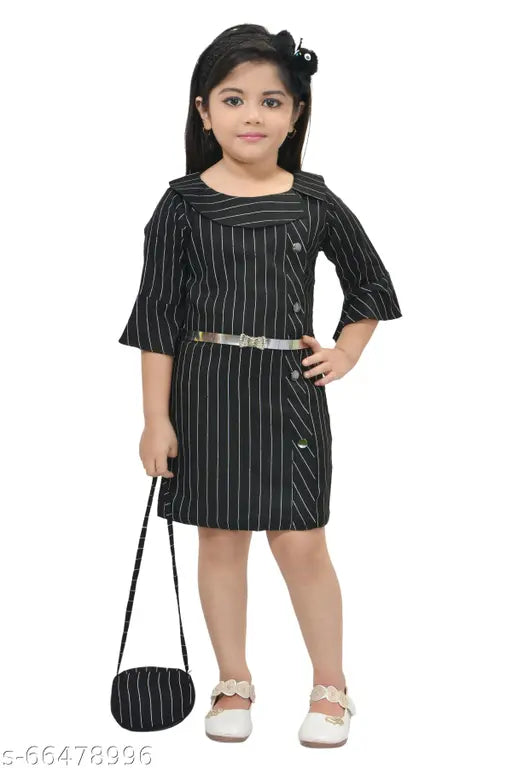 Rayon self-design net kids' dress with handbag, three-quarter sleeves, by Elza Enterprise, India