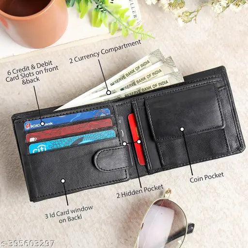 Redcutter men's leather wallet, 3 compartments, black, genuine branded, RFID blocking