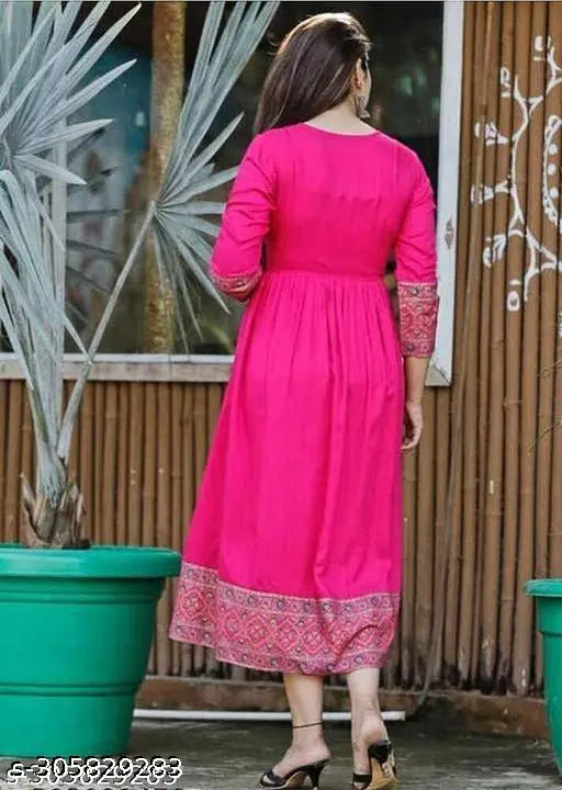 Farin pink rayon three-quarter sleeve suit with printed combo, Indian fashion