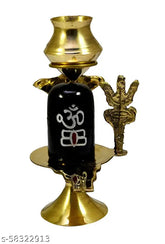 Brass Shivling, decorative showpiece – 10cm gold Shiva Lingam stand for home decor, India origin