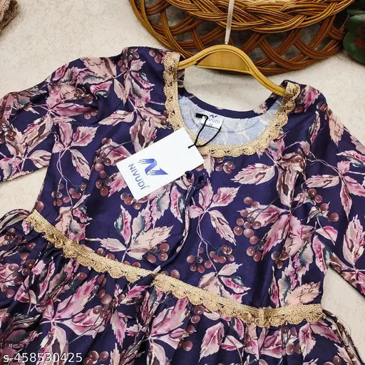 Cotton anarkali Aliya top set with sharara dupatta for girls (solid, above knee, long sleeves), Indian fashion for 4-14 years old