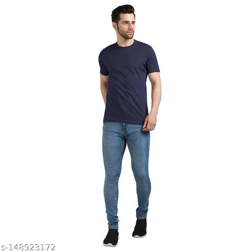 Solid cotton crew neck t-shirt, short sleeves for men, India origin
