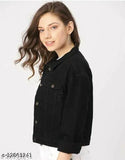 Denim solid-color long sleeve jacket for girls, trendy fashion wear, made in India