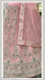 Heavy pink net embroidered lehenga choli set, perfect for festive occasions - Indian designer work, free size with matching dupatta and blouse