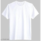 White polyester short-sleeve men's t-shirt, solid design in various sizes: XS-XXL. Made in India