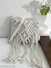 Natural cotton dori Macramé cross clutch bag - perfect for beach or casual outings, zip closure, available in various colors. Made by Indian artisans