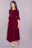 Maroon rayon anar kali kurti, classic Indian women's fashion, solid pattern, three-quarter sleeves