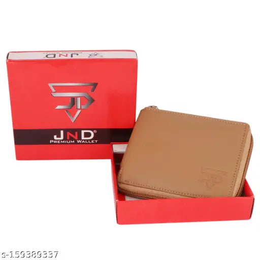 Beige PU round zip wallet, 2 compartments, well-crafted, durable lining, ideal for men's essentials, made in India
