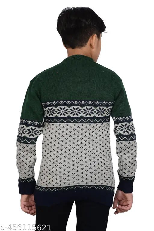 Wool colorblocked sweater for boys aged 8-11. Agile elegant design from India