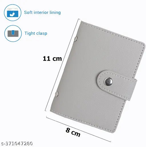 Grey PU Leather Business Card Holder - Holds 24 Cards, Transparent PVC Slots, Indian-origin