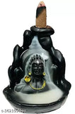 Matte black resin Adi Shankara figurine with smoke fountain and back flow cone, Indian Adiyogi Dhyana Mudra statue on display