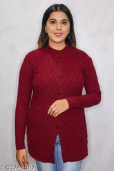 Grey embroidered acrylic cardigan, women's winter wear, long sleeves, ribbed hem, India