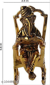 Brass Ganesha figurine, Lord Ganesha sitting on a chair reading Ramayan, decorative showpiece for corporate gifts, Indian handcrafted metal Ganesh idol (0.5 ft in length, height, and breadth)