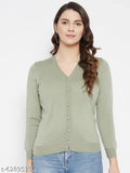 Woolen V-neck cardigan, warm & super soft, solid design, full sleeves, ideal for cold weather