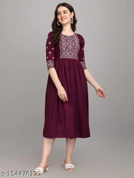 Embroidered rayon Anarkali kurti, Florence design, three-quarter sleeves, Indian traditional wear